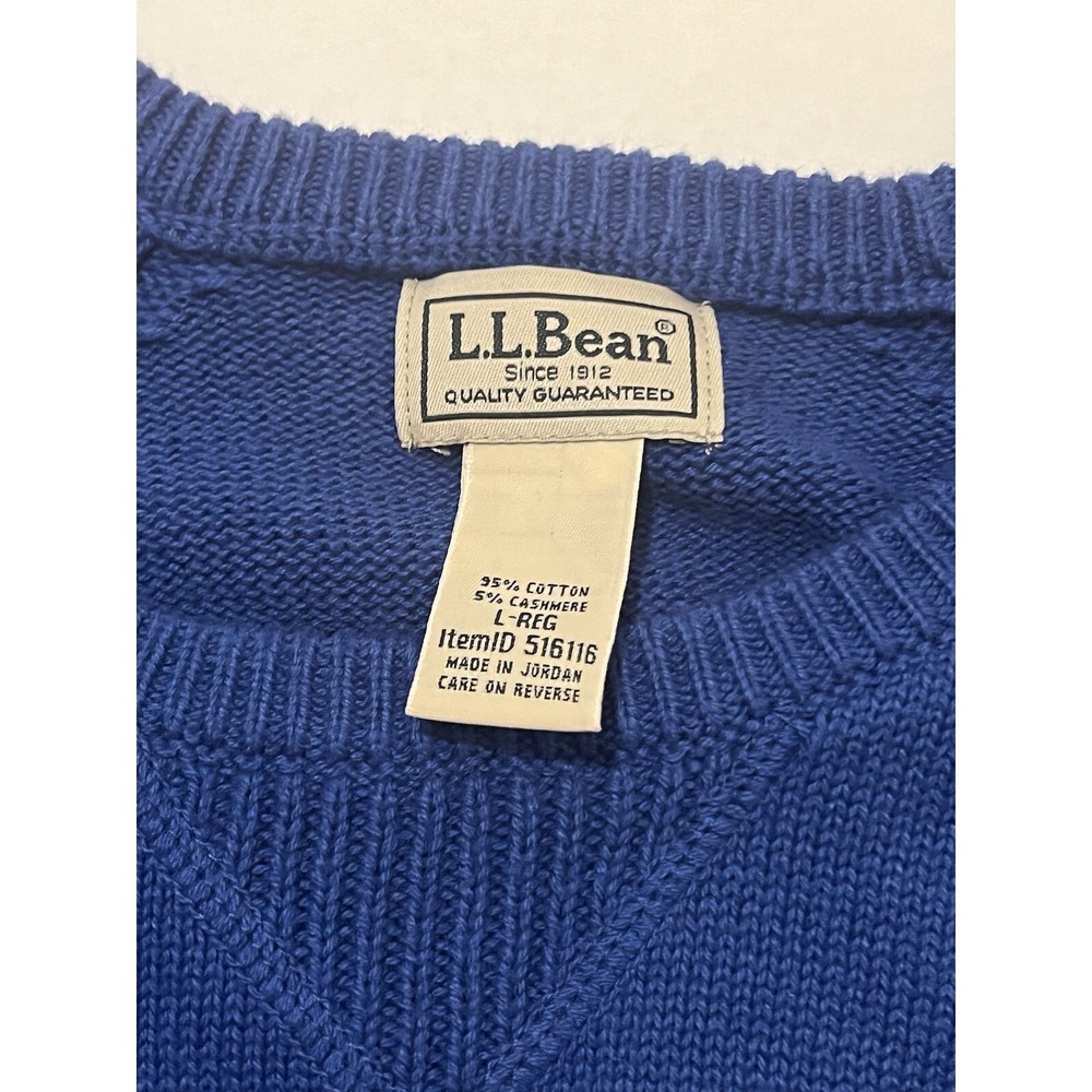 LL‎ Bean Sweater Mens L Blue Cashmere Cotton Blend Knit Pullover 516116 - Picture 8 of 9
